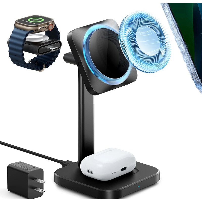 3-in-1 Magnetic Wireless Charging Station Power Bank 10000mAh (MagSafe-compatible alignment)