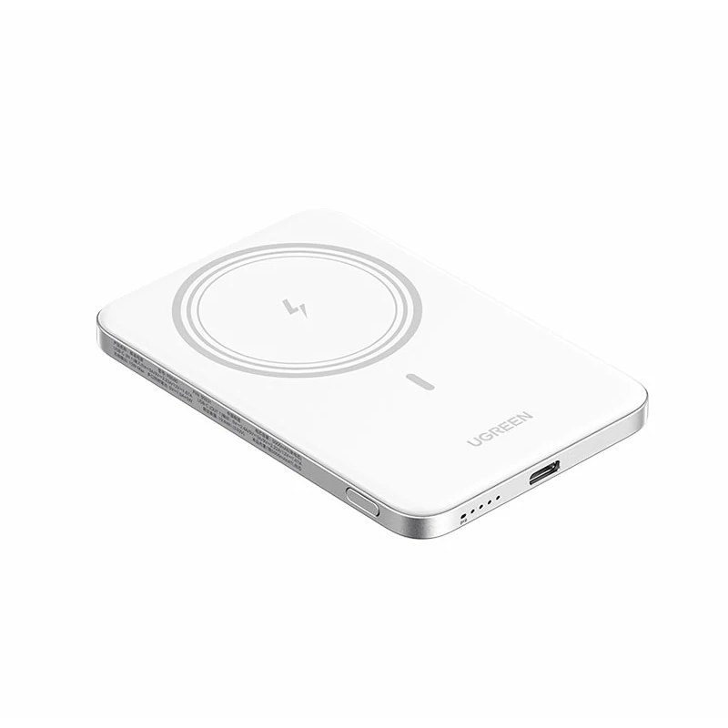 Ultra-Slim Magnetic Wireless Power Bank 5000mAh with Built-in Cable (MagSafe-compatible alignment)